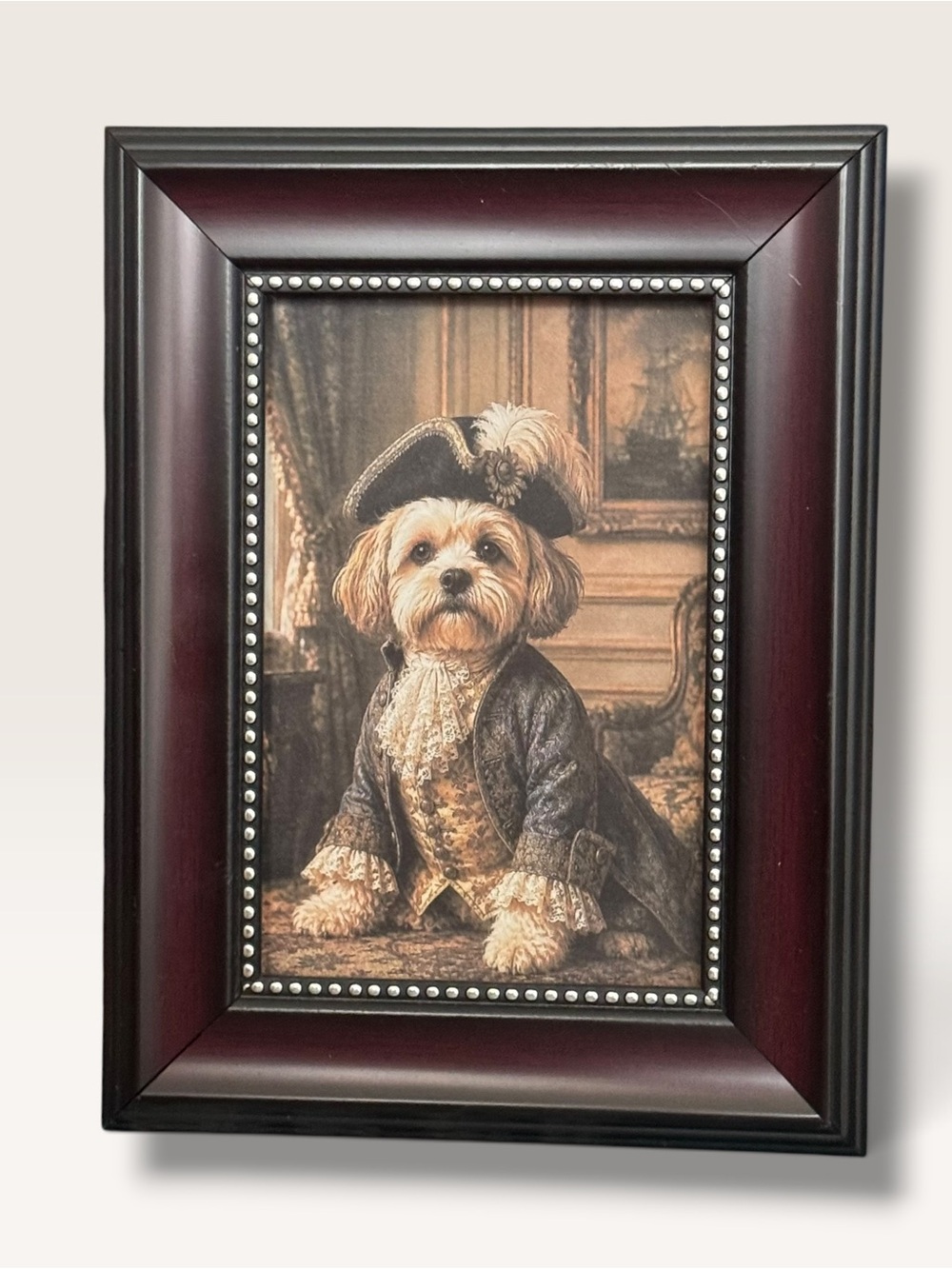 Regency Dog Portrait Framed Art Aristocratic Puppy Vintage Style Tabletop Decor